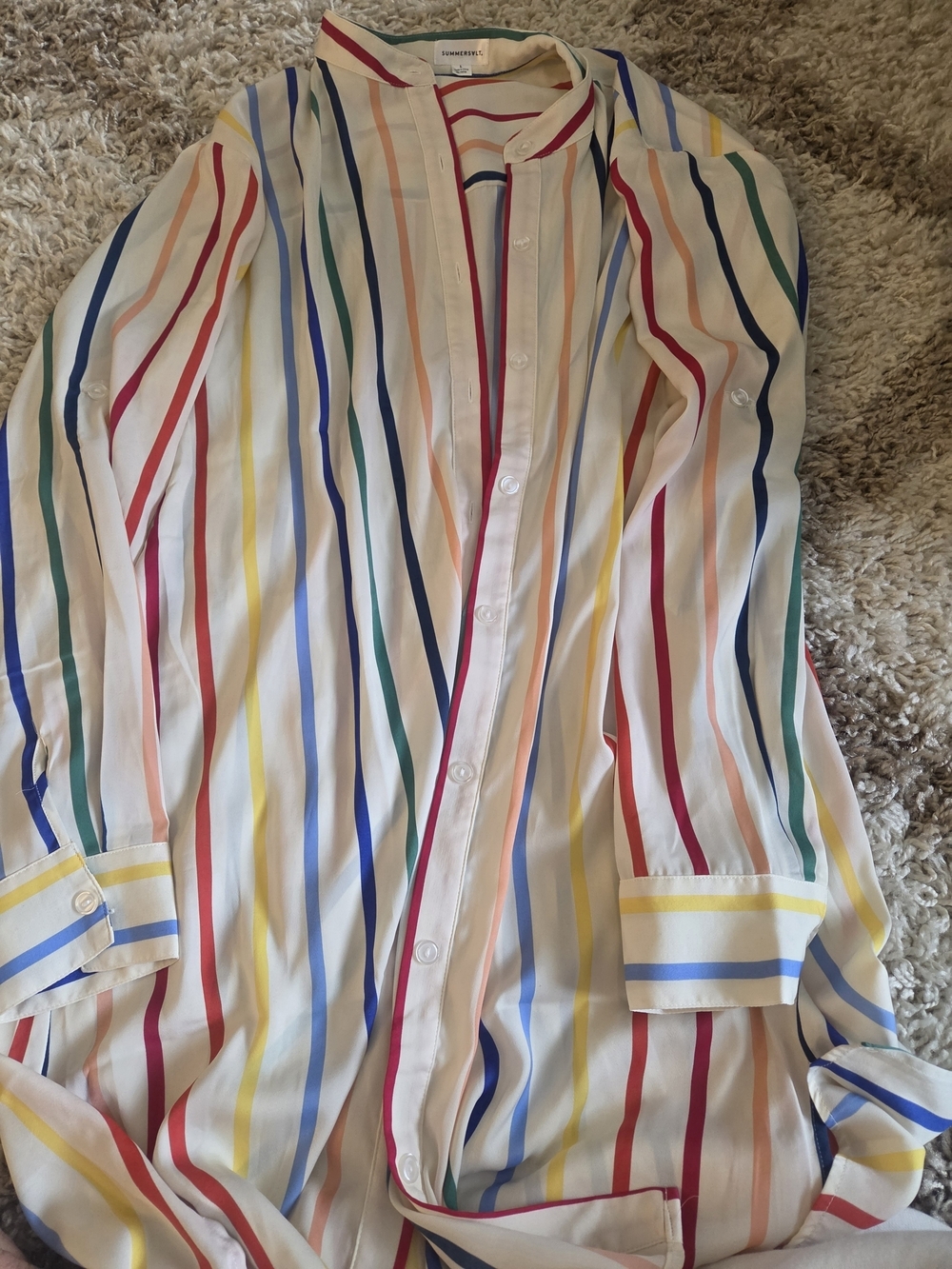 summersalt Button-Down Shirt with Rainbow Stripes..can be worn as a cover up too